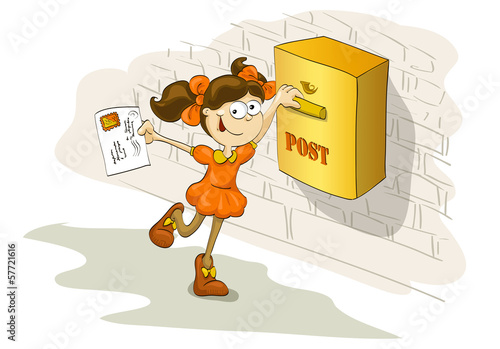 happy girl sending letter to dear friend