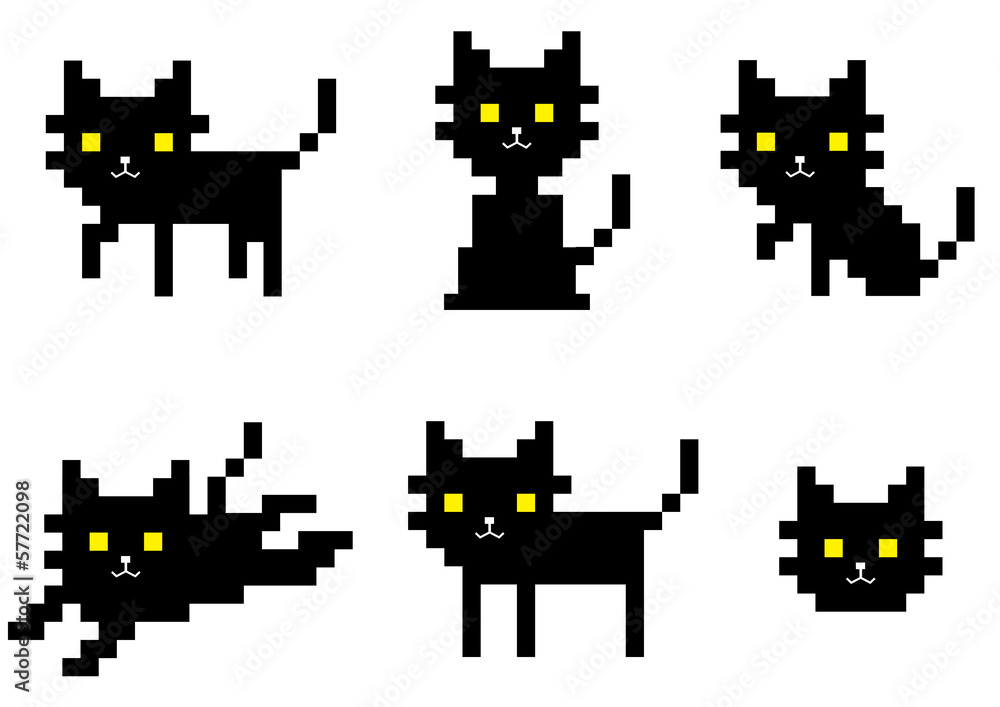 pixel black cat character Stock Vector | Adobe Stock