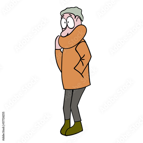 Frozen man holding collar