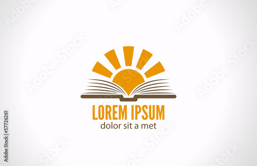 Logo Sun over Book. Knowledge e-reading library concept
