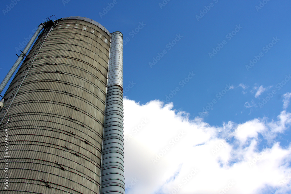 Towering Silo and Blue Sky