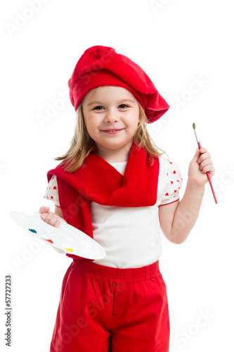 kid girl in artist costume ...