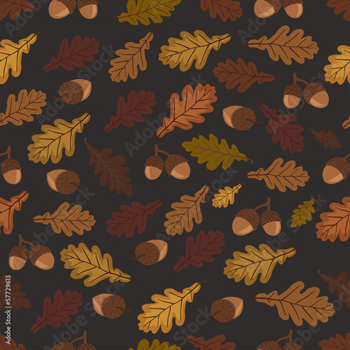 Autumn vector pattern with oak leaves and acorns