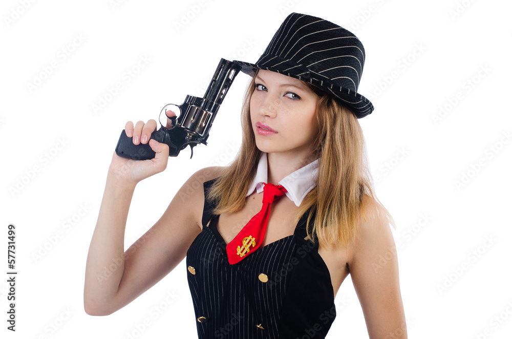 Woman with gun isolated on white Woman with gun isolated on white