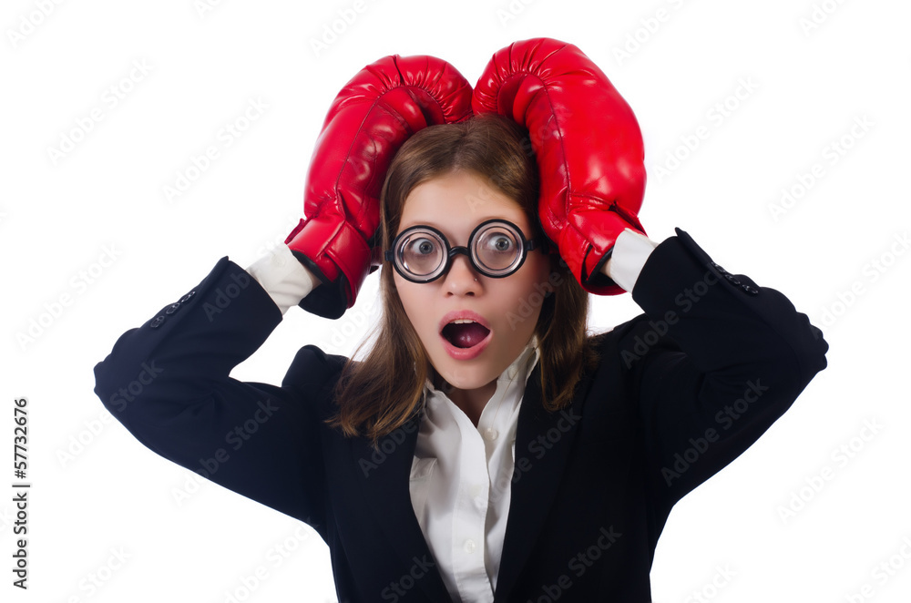 Funny woman boxer isolated on white Funny woman boxer isolated on white