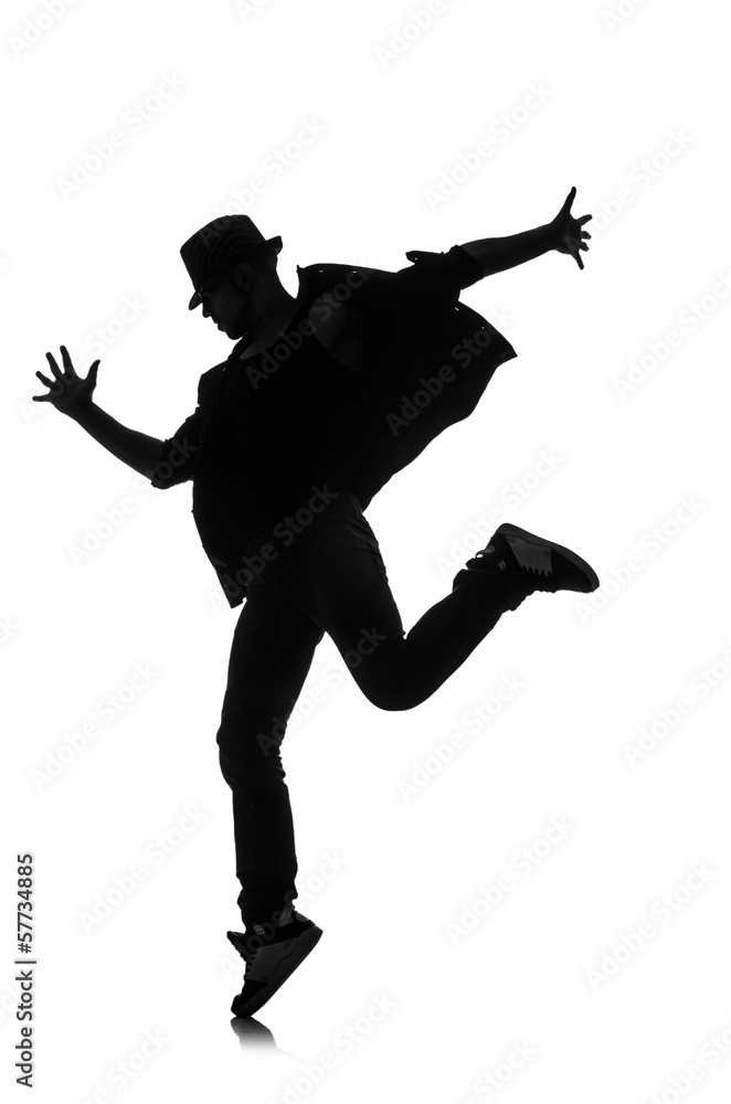 silhouette of male dancer isolated on white