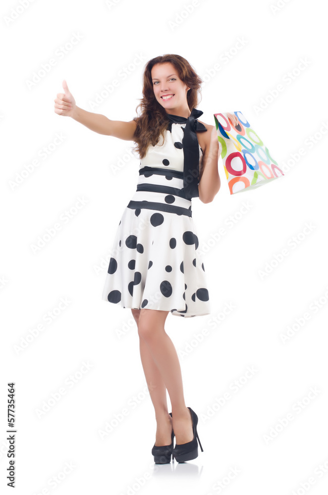 Girl after good shopping on white Girl after good shopping on white