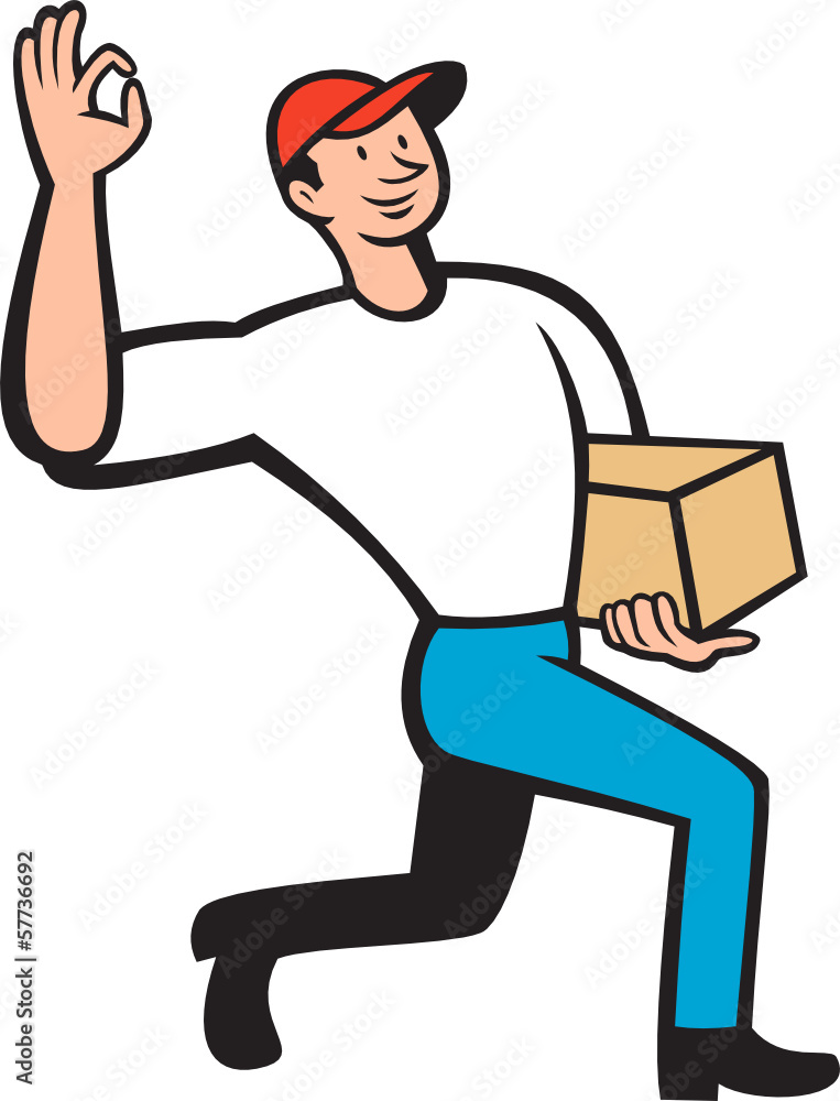 Delivery Worker Deliver Package Cartoon