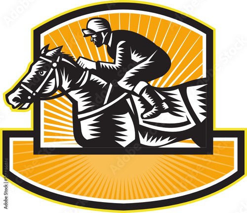 Horse Racing Side Woodcut Retro