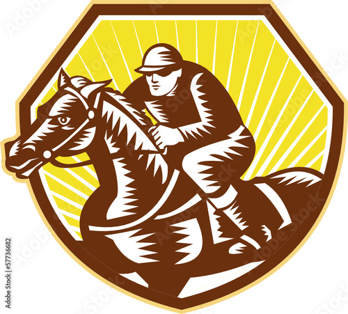 Thoroughbred Horse Racing Woodcut Retro