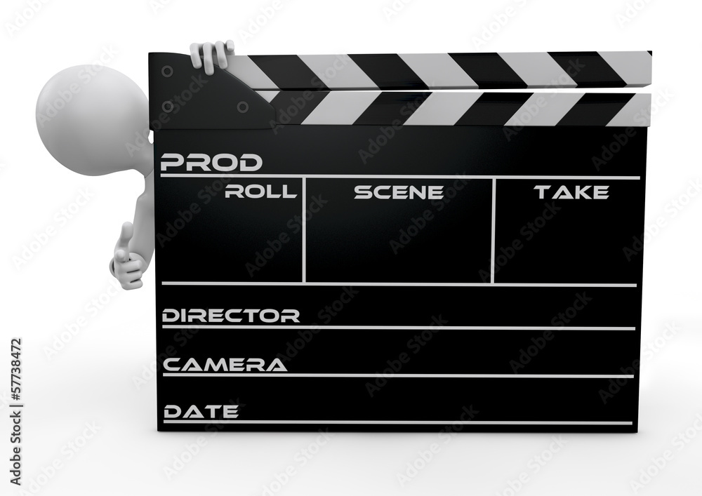 human character appearing from behind a clapperboard