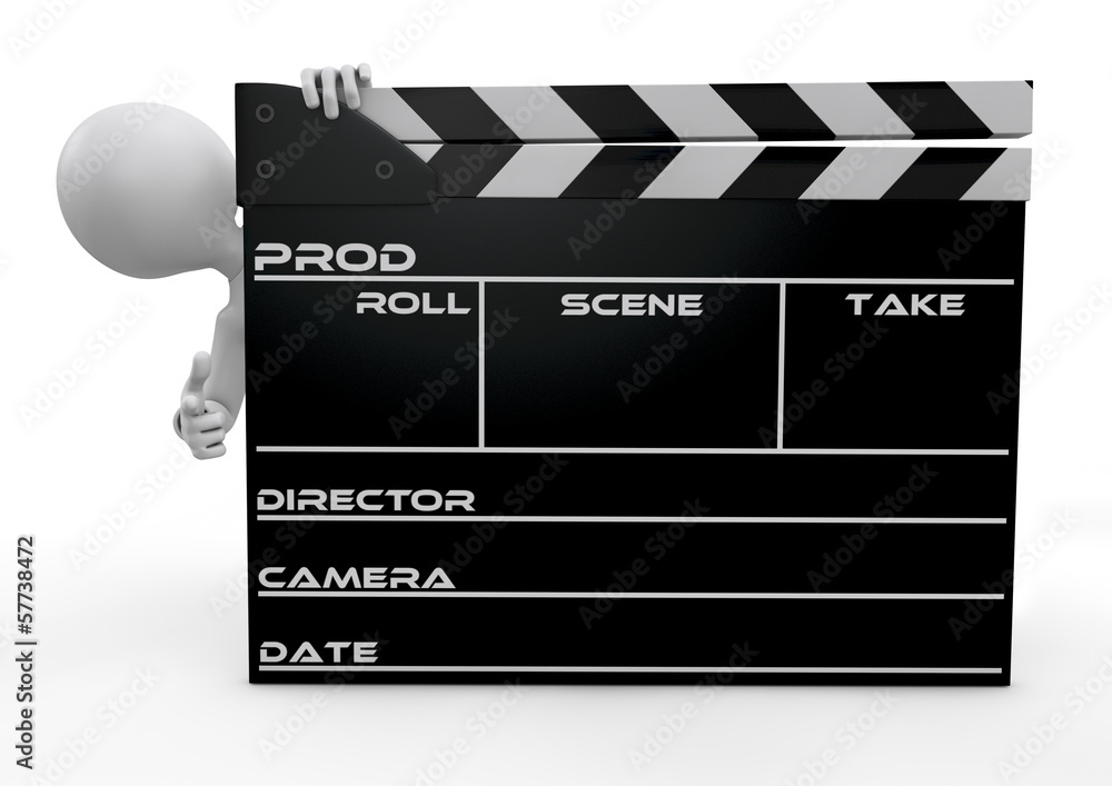 Obraz premium human character appearing from behind a clapperboard