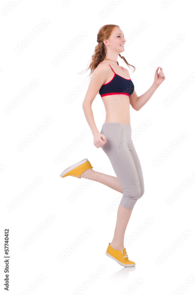 Young woman doing exercises on white Young woman doing exercises on white