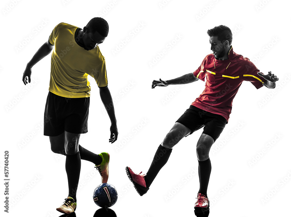 Fototapeta premium two men soccer player standing silhouette
