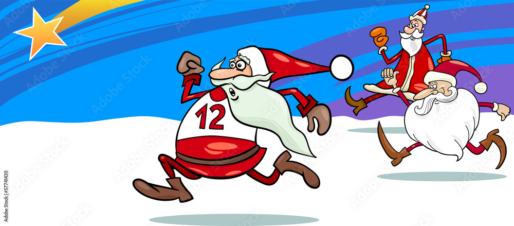 running santa greeting card cartoon