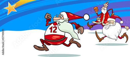 running santa greeting card cartoon