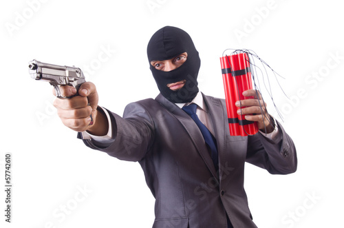 Fototapeta Terrorist with dynamite isolated on white
