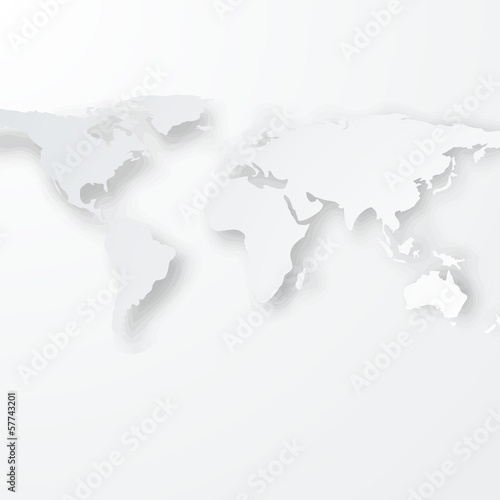 White/Grey World Map with Realistic Drop shadow /Vector