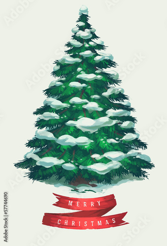 Vintage christmas tree art. Greeting card.