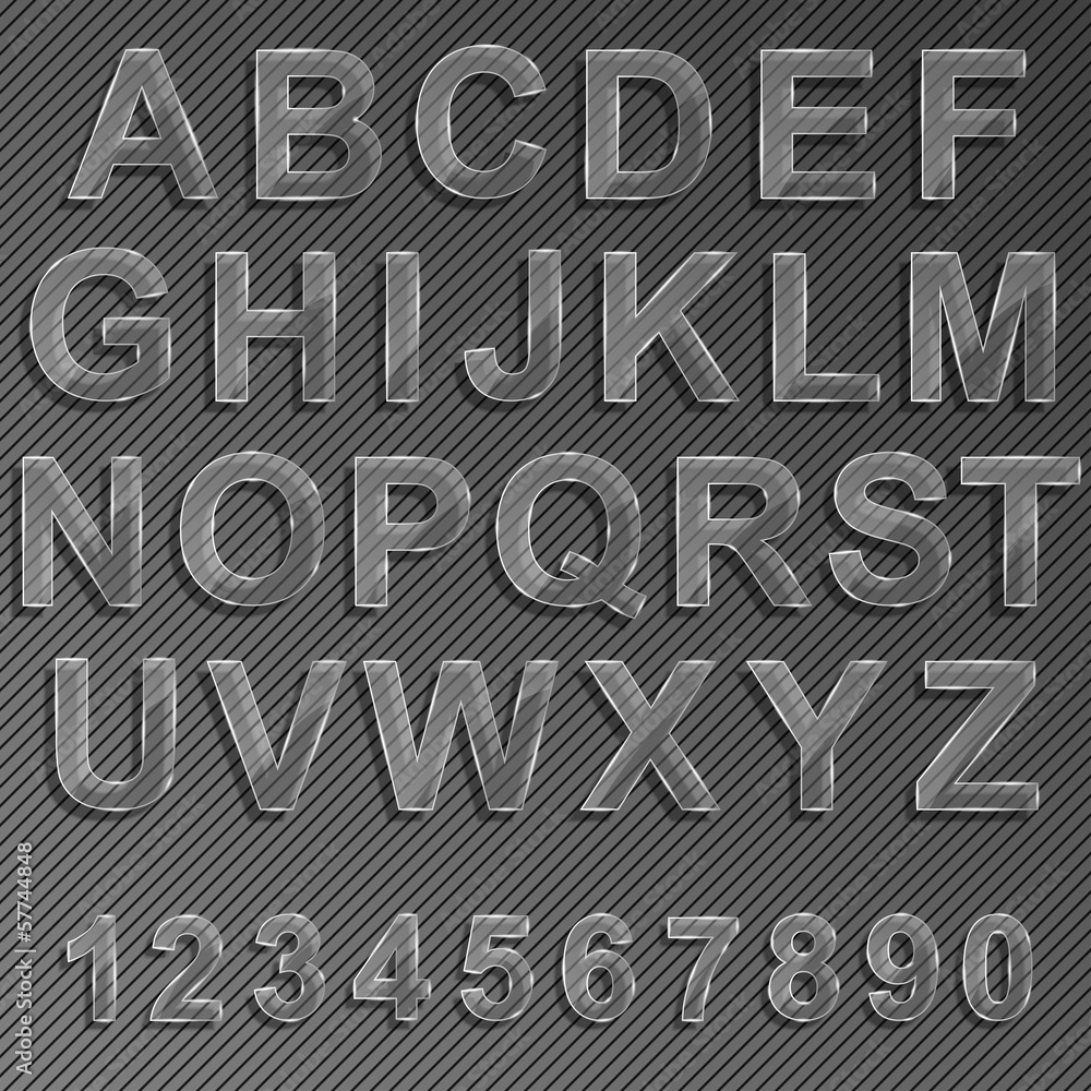 Alphabet numbers glass colour style Alphabet numbers glass colour style