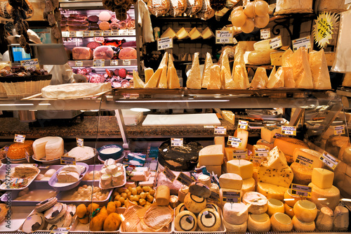 Dairy and meat products. Milk and meat market.