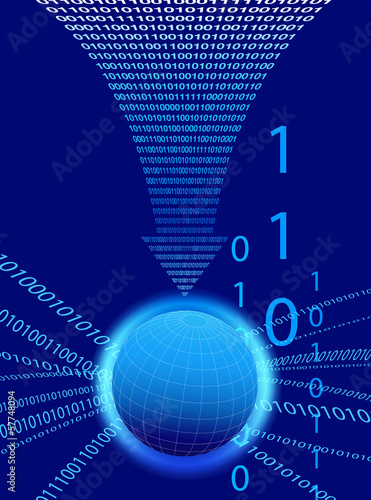 Data Background - Binary Code Technology Stream with Globe