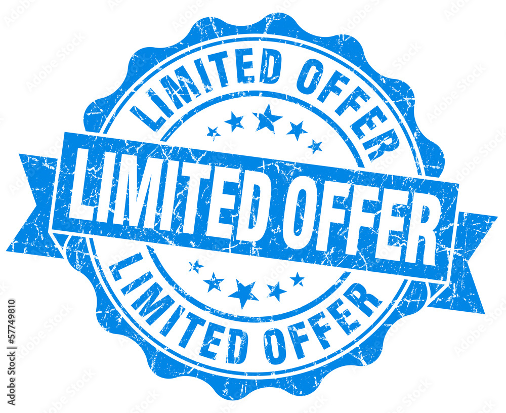 Limited offer grunge round blue seal on white Limited offer grunge round blue seal on white