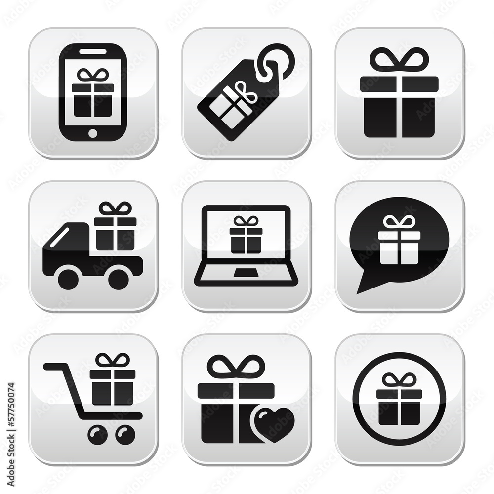 Present, shopping vector buttons set Present, shopping vector buttons set
