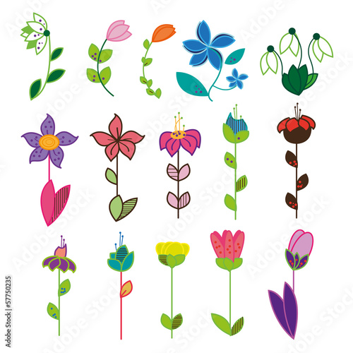Flower Icons Set - Isolated On White Background