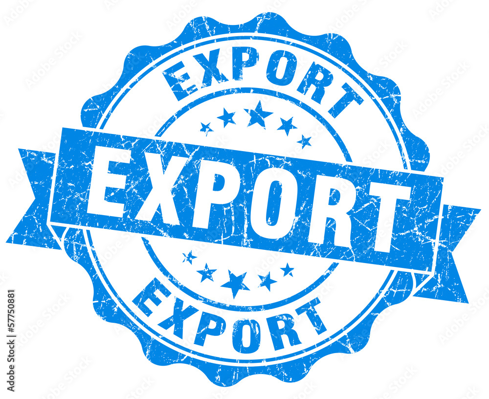 Export grunge round blue seal isolated on white background