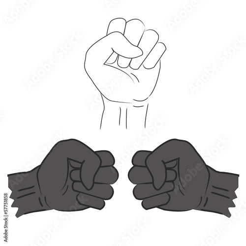 Three clenched fist hand vector illustration