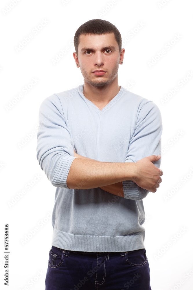a young man in a cardigan over a white background a young man in a cardigan over a white background