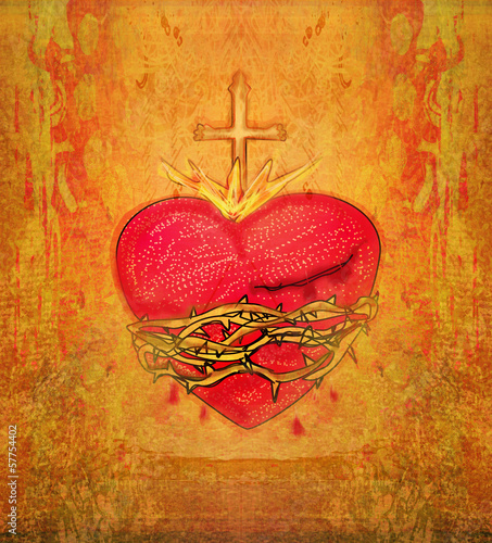 The Sacred Heart of Jesus on grunge background