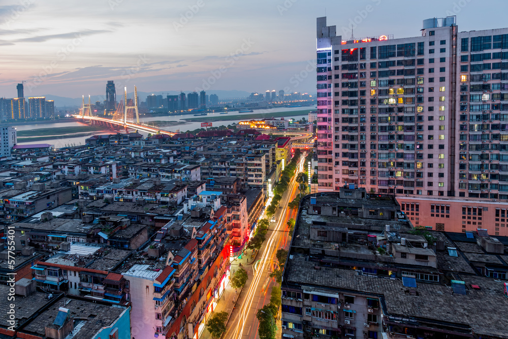 Obraz premium Aerial view of city at night
