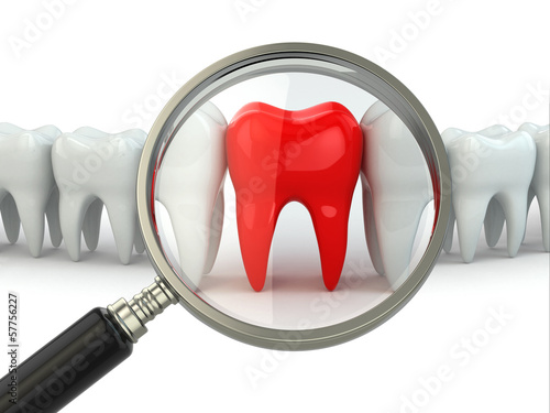 Search aching tooth in row of healthy teeth. #57756227