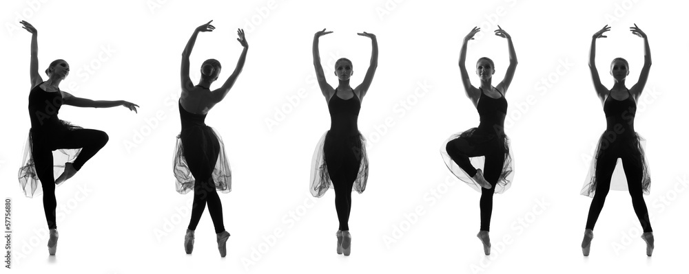 Black and white traces of ballet dancers isolated on white Black and white traces of ballet dancers isolated on white