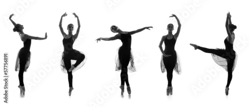 Set of different ballet poses. Black and white traces on white