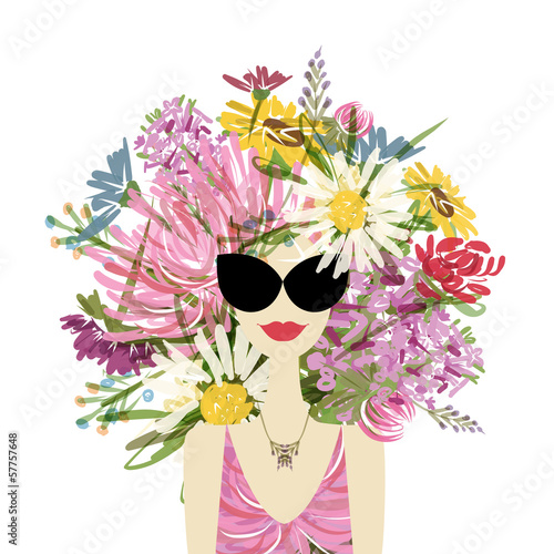 Fototapeta Naklejka Na Ścianę i Meble -  Female portrait with floral hairstyle for your design