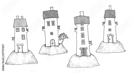 Cartoon hand drawing houses