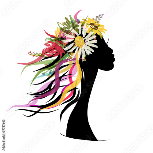 Fototapeta Naklejka Na Ścianę i Meble -  Female portrait with floral hairstyle for your design
