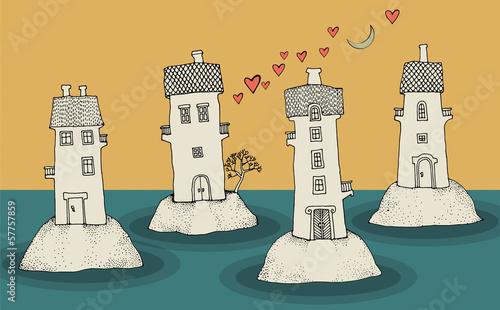 Cartoon hand drawing houses