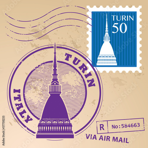 Stamp set with words Turin, Italy inside, vector