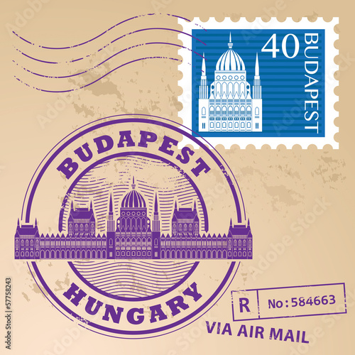 Stamp set with words Budapest, Hungary inside, vector