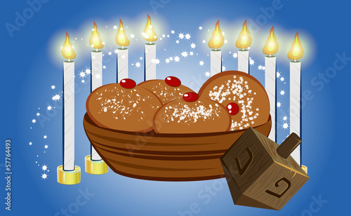 hanukkah candles with traditional donuts