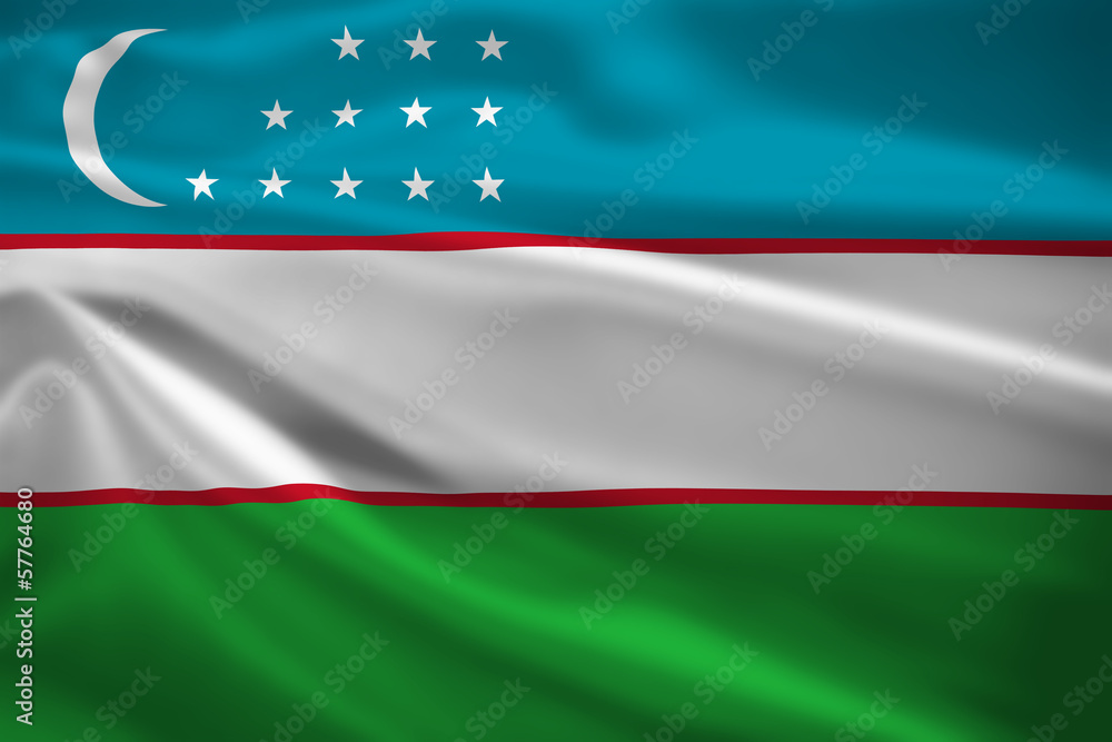 Obraz premium Uzbekistan flag blowing in the wind