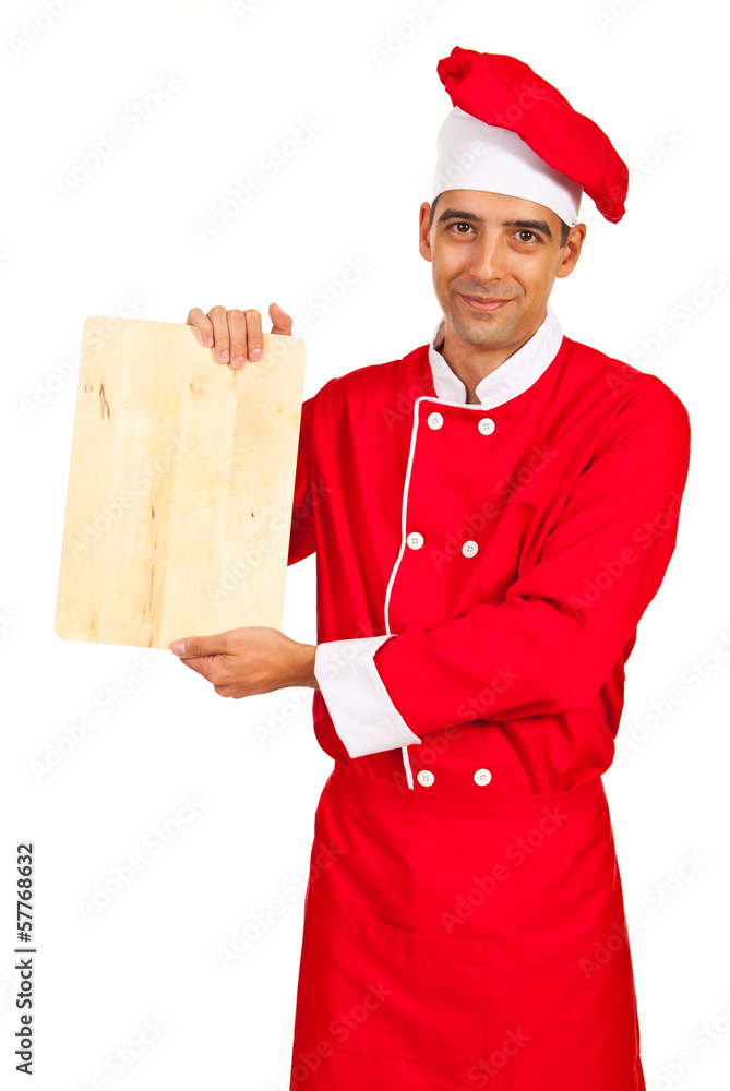Chef male showing board