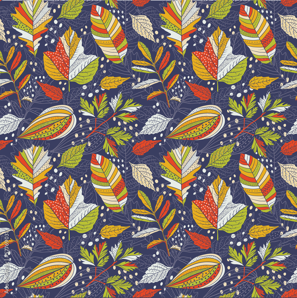 Naklejka premium Autumn leaves sesmless psttern