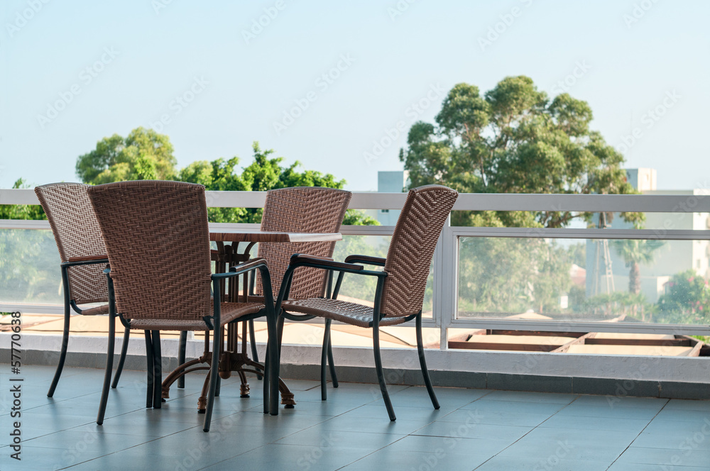 Open-air terrace with furniture in apartments