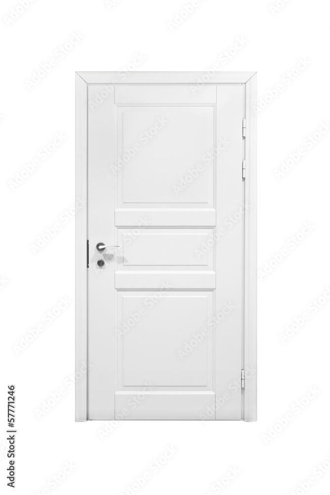 Classical closed wooden door isolated on white background Classical closed wooden door isolated on white background