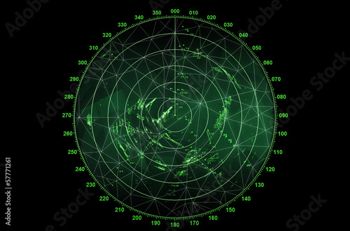 Modern radar screen with green round map photo